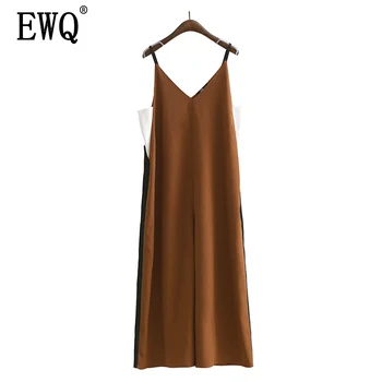 

[EWQ] Europe Summer Autumn New Fashion 2020 V-neck Short Sleeve Color Sexy Women Wide Legs High Streest Female Clothes WB180