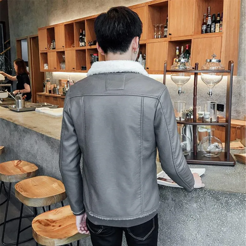 A2853 Col Hommes Vestes D'hiver vent Manteaux gray Fourrure Agneau Black Outwear De Cuir Veste En Coupe Épaississement Et Chaud VqSpMUzG