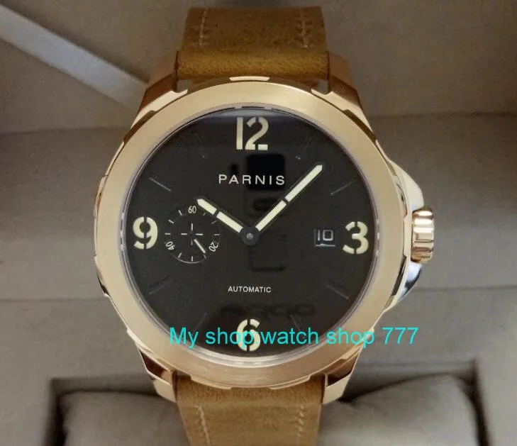 

Sapphire crystal PARNIS 44mm black dial ST25 automatic Self-Wind movement men's watch luminous 5Bar Mechanical watches 45sk