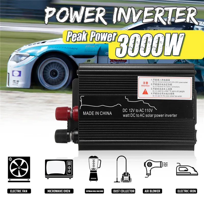 Напряжение трансформатор пик 3000W DC 12 V/24 V к переменному току 110 V/220 V Автомобильный светодиодный солнечный Мощность преобразователь частоты постоянного тока в переменный ток USB конвертер защита от перегрузки