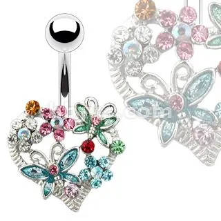 

BUTTERFLY HEART SILVER GEMS CURVED NAVEL BELLY RING BODY JEWELRY 14g 5PCS/LOT