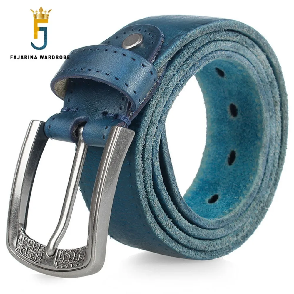 

FAJARINA Men's Quality Pin Buckle Metal Retro Belt Blue Dot Striped Cowskin Leather Accessories Belts for Men Accessory N17FJ314