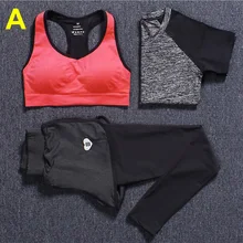 New Women’s Gym Clothes Yoga 3 Piece Sets T-shirt+Bra Vests+Pants Running Sport Suit Tight Training Leggings Fitness Sportswear