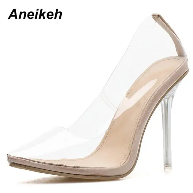 Aneikeh/; выразительные Модные женские прозрачные сандалии из пвх; обувь на тонком высоком каблуке; туфли-лодочки с острым носком; слипоны; Цвет абрикосовый; Размеры 35-42 - Цвет: apricot