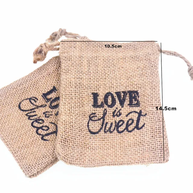 10pcs lot creative letter love is sweet fabric linen drawstring