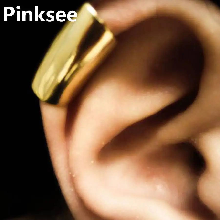 

2pcs HOT Gold Long Tube Shape Ear Cuff Simple Clip On Wrap Earrings Cartilage For Women Men Punk No Piercing Jewelry