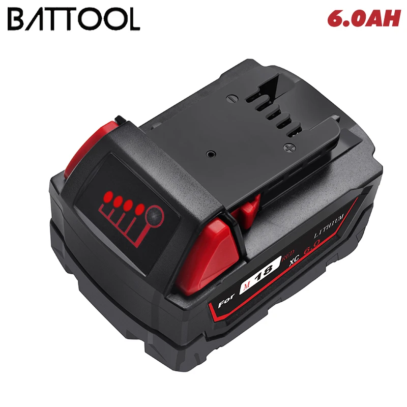 

BATTOOL 6000mAh 6.0AH 18V Power Tool Battery for Milwaukee M18 48-11-1815 48-11-1850 2604-22 2604-20 2708-22 2607-22