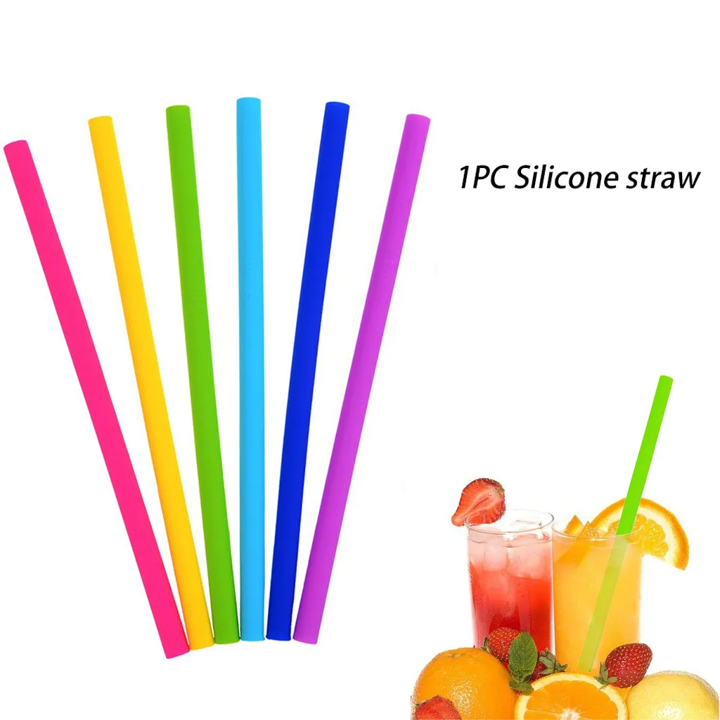 1PC Silicone Straw Drinks Shop Kitchen Reusable Silicone Flexible