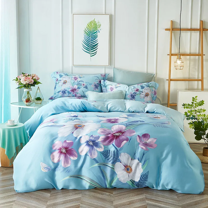 

60S Luxury Tencel Tribute Silk Bedding Set Duvet Cover Sheet Pillowcase Sets Queen King Size Reactive Printing Bed linens