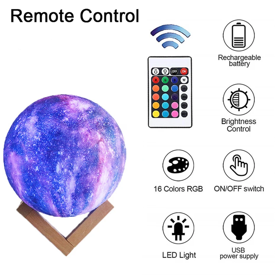3D принт Луна ночной Светильник СВЕТОДИОДНЫЙ PLA Galaxy Moon лампа красочный сенсорный пульт дистанционного управления домашний декор креативные подарки светильник ing дропшиппинг