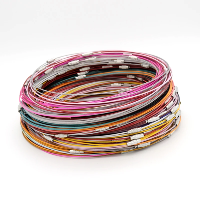 

Hot Sale 20pcs/lot 18" Steel Wire Cable Cord 1mm Rope Chain Choker Necklace Jewelry DIY Cords Findings Multi Colors
