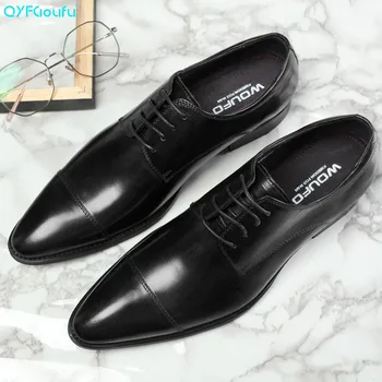 

QYFCIOUFU 2019 Mens Wingtip Shoes Handmade Genuine Calf Leather Men Dress Shoe Luxury Brand Business Party Oxfords Shoes For Man