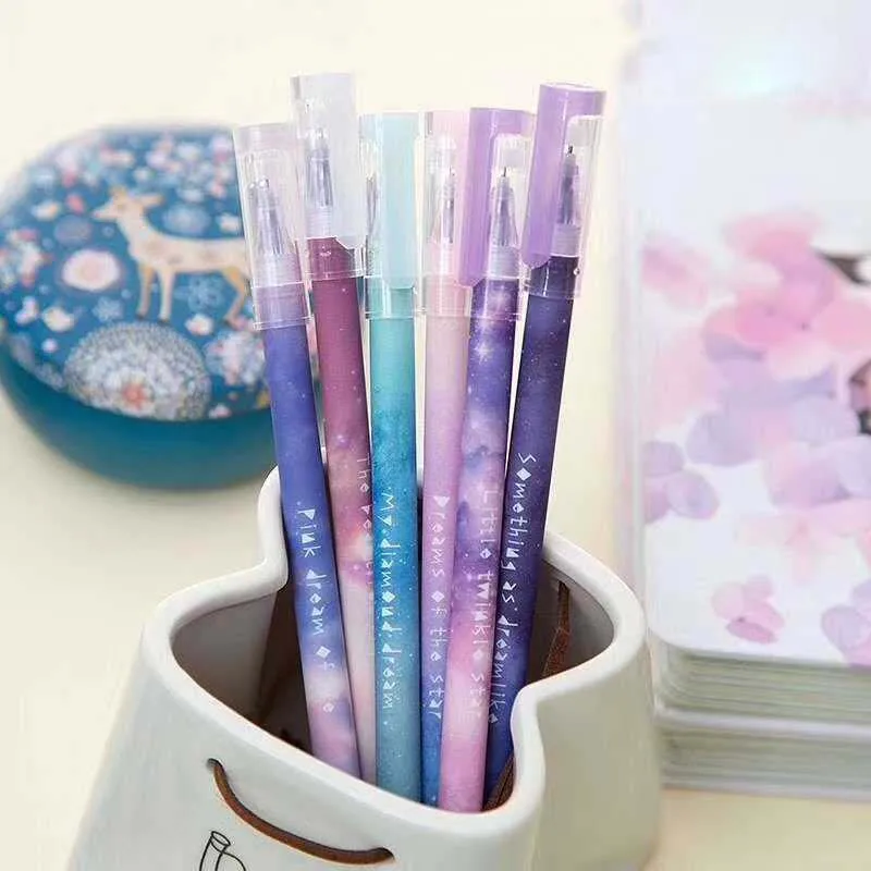 

2 pcs/lot Creative Night sky Gel Pen Cute 0.5mm Star Planet black ink Signature Pens School writing Supplies Promotional Gift