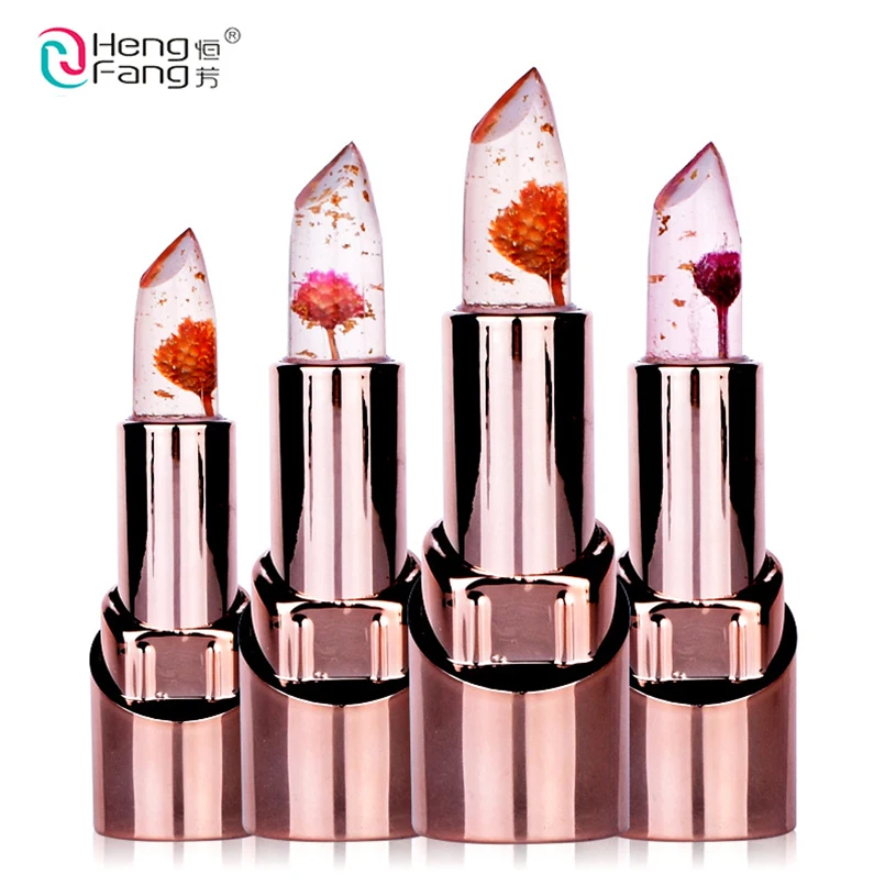 

HengFang Beauty Batom Waterproof Temperature Color Change Gold Flower Lipstick Matte Lips Transparente Lip Jelly Stick Maquiagem