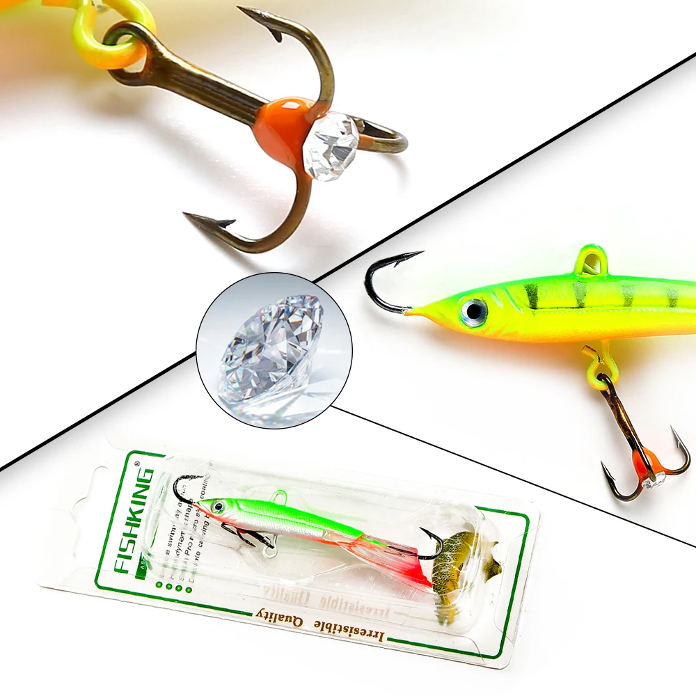 FISHKING 1 قطع الشتاء الجليد الصيد إغراء 3D عيون الملونة إعلان حادة الشتاء الطعم الصلب إغراء موازن ل الصيد الطعم الرصاص القفز