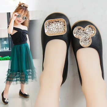 

Mumoresip Kids Shoes For Little & Big Girls Soft PU Leather Children's Casual Flats Comfortable Princess With Rhinestone Sweet
