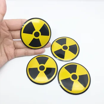 

FTDF 4pcs 56mm car styling Radioactive Warning Atomic Nuclear Radiation Aluminium Car Wheel Hub Center Cap Sticker Accessories