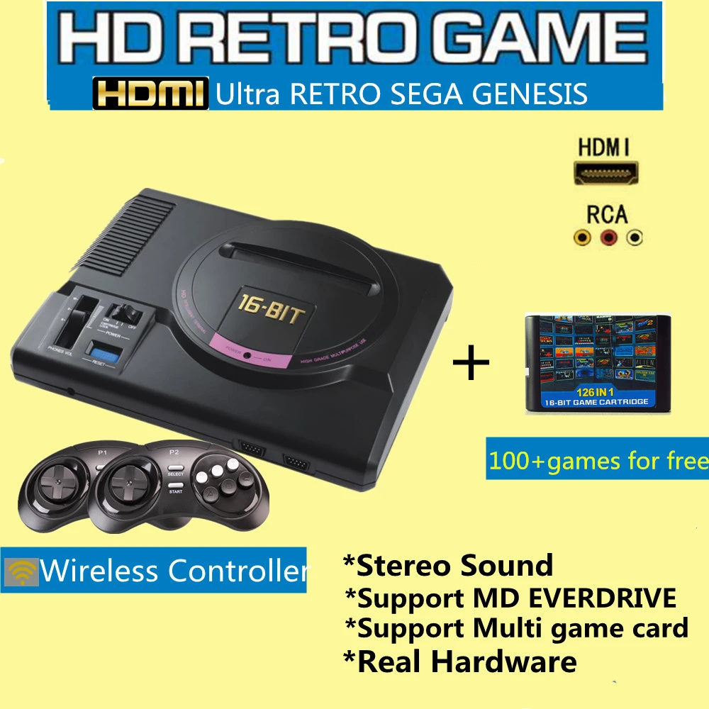16BIT HDMI Video Game Console SEGA Genesis 126in1 free games High