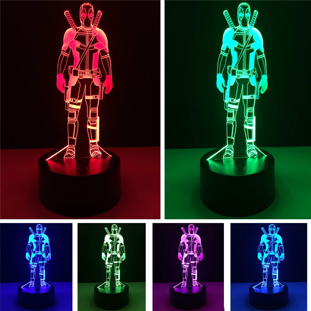 Мстители Дедпул светодиодный 3d-ночник USB 7 цветов украшения иллюзия RGB дом Hould лампы Детские праздники и дни рождения подарки другу