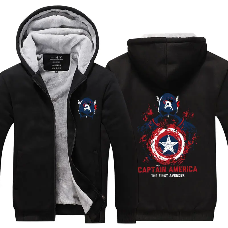 Fans Wear Unisex Winter Captain America Cosplay Hoodies Costume Casual Coat Polyester Hoodie with Pocket