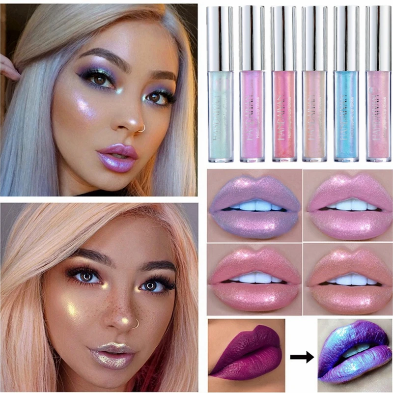 

6 Color Glitter Lip Gloss Shimmer Long Lasting Waterproof Stain Lip Plumper Shine Liquid Crystal Glow Lipgloss Tattoo Lipstick