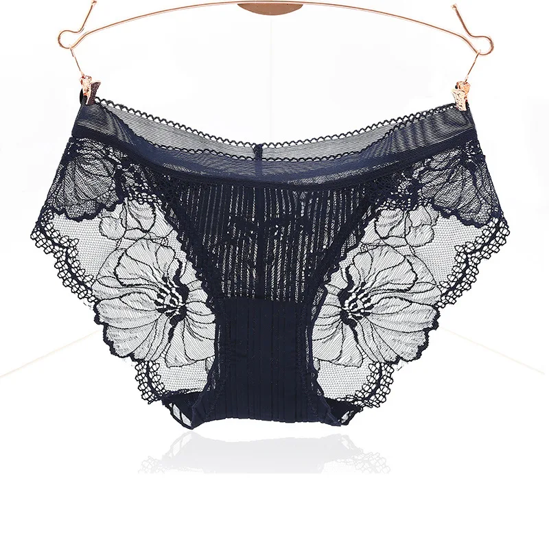 New Chiffon Pleated Fabric Women Breifs Sexy Flower Lace Seamless Lady