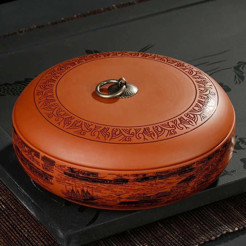  Yixing Purple Clay Tea Set Ceramic Tea Caddy Puer Tea Cans Tea Cake Storage Jar Sealed Box Teaware  - 32916782533
