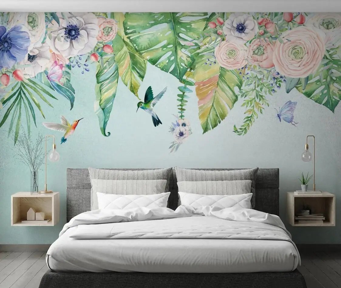 

Nordic Tropical Flower Wall Papers for Walls 3 D Mural Wallpaper for Bedroom Backdrop Photo Wallpapers Floral Contact Paper
