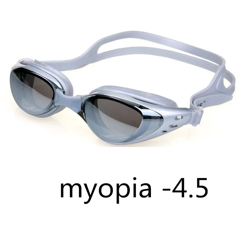 Профессиональные силиконовые очки для близорукости 200-600, очки для плавания, анти-туман, УФ очки для плавания, мужские и женские диоптрийные спортивные очки - Цвет: Sliver myopia 450