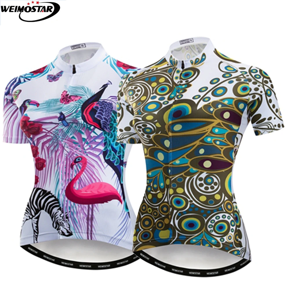 

Weimostar Cycling Jersey Women Summer Short Sleeve Bike Jersey Maillot Ciclismo Outdoor Racing Sport Bicycle Shirt giraffe white