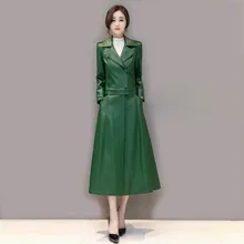 Длинный Тренч, Корейская весенне-осенняя кожаная куртка, женская одежда, Съемная куртка, Двухсторонняя ветровка ZT2468