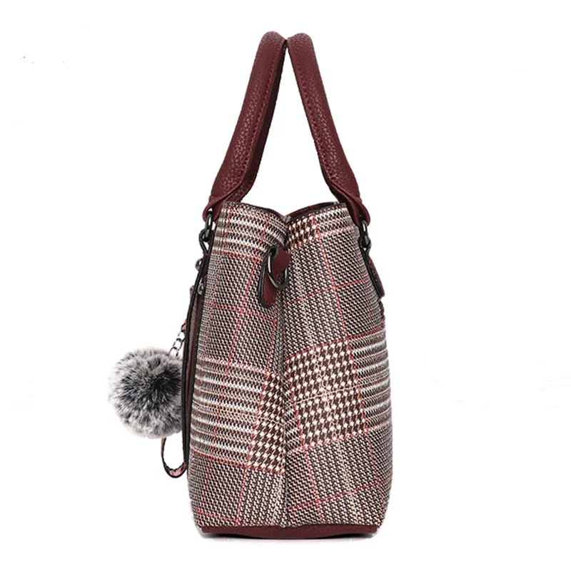 Women Leather Lattice Handbag Female Hairball Crossbody Shoulder Bags Lady Fashion Messenger Tote Top-Handle Purse Sac SS7256 (2)