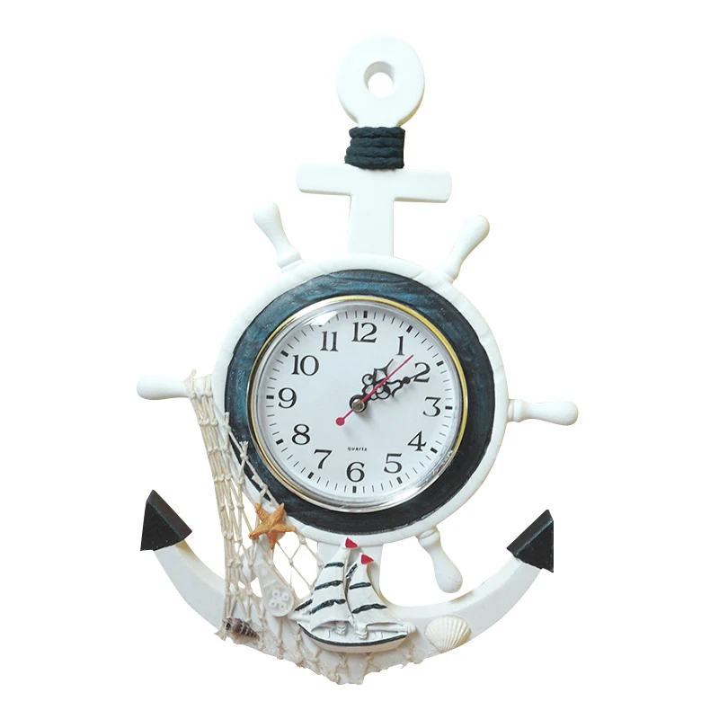 Wooden Mediterranean-Style Nautical Vintage Small Wall Clock Retro Sea Anchor Clocks Gift Home Decor Table Desktop Decoration