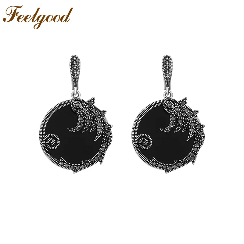 

Feelgood Antique Silver Color Jewelry Ethnic Bohemian Earring Vintage Rhinestone Phoenix Drop Earrings For Women Gift