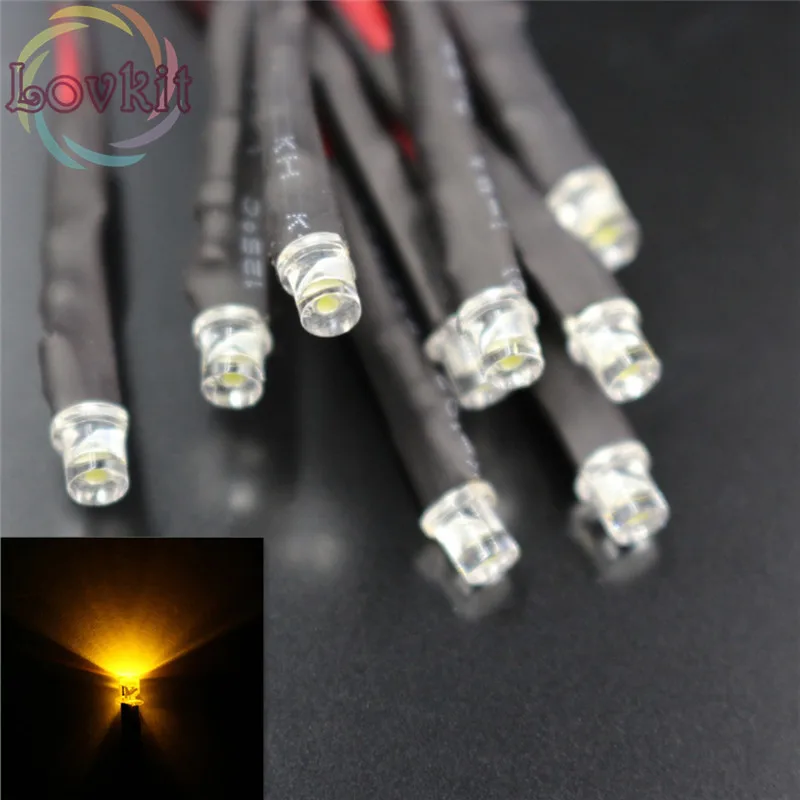 50 шт. 3 мм 12 В LED Предварительно проводной резистор DC 20 см плоский Топ Желтый