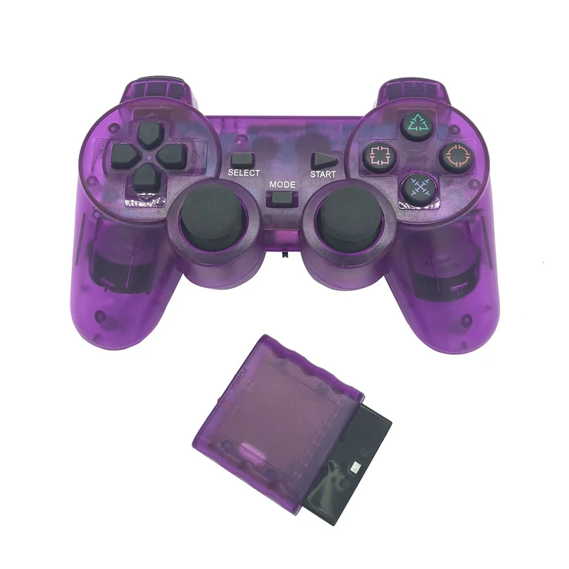 Прозрачный беспроводной геймпад для sony PS2 контроллер Вибрационный шок джойстик беспроводной контроллер для Playstation 2 Консоль джойстик - Цвет: Фиолетовый