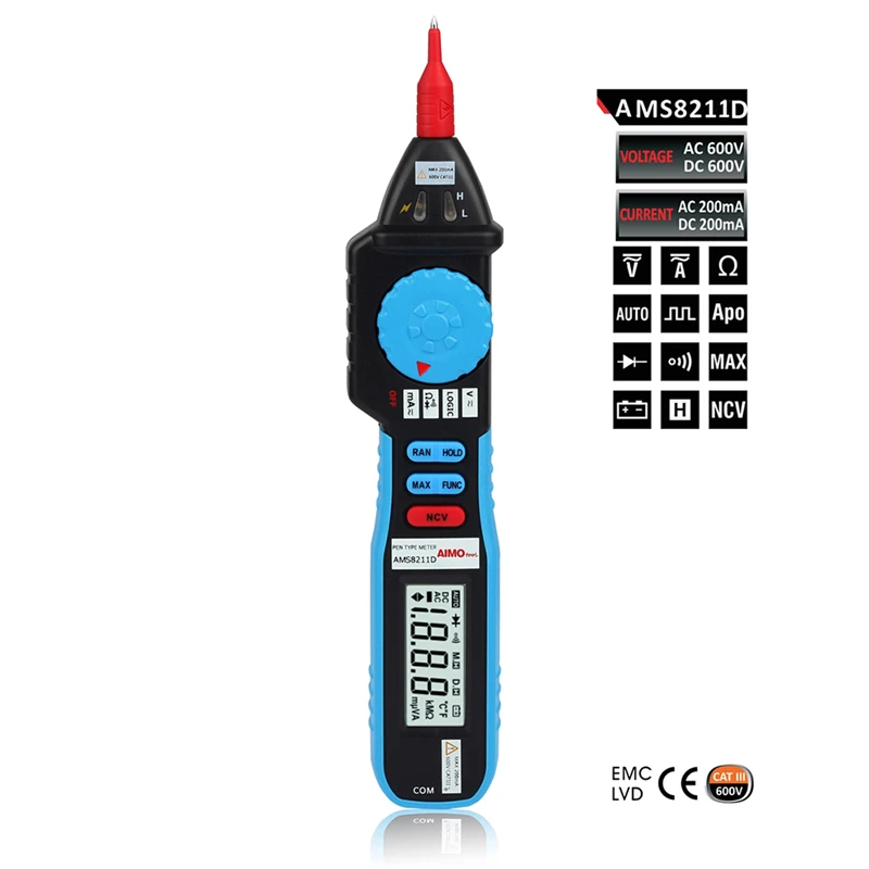 

Aimotool AMS8211D Digital Multimeter Auto Ranging Clamp Meter Non-Contact Voltage Meter Tester Diode Continuity Logic Test