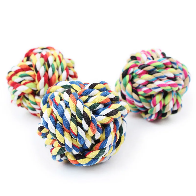 3 Size 1pc Colorful Cotton Braided Dog Toy Ball Bite Resistant Dog Chew Toys Diameter 5/7/9cm