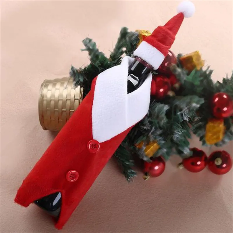

Christmas Wine Bottle Set Santa Claus Button Decor Bottle Cover Cap Clothes Kitchen Decoration for New Year Xmas Dinner Party