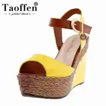 TAOFFEN/4 цвета; летние женские босоножки на высокой танкетке; Босоножки с открытым носком на платформе с ремешком на щиколотке; пляжная обувь; женская обувь; размеры 34-39