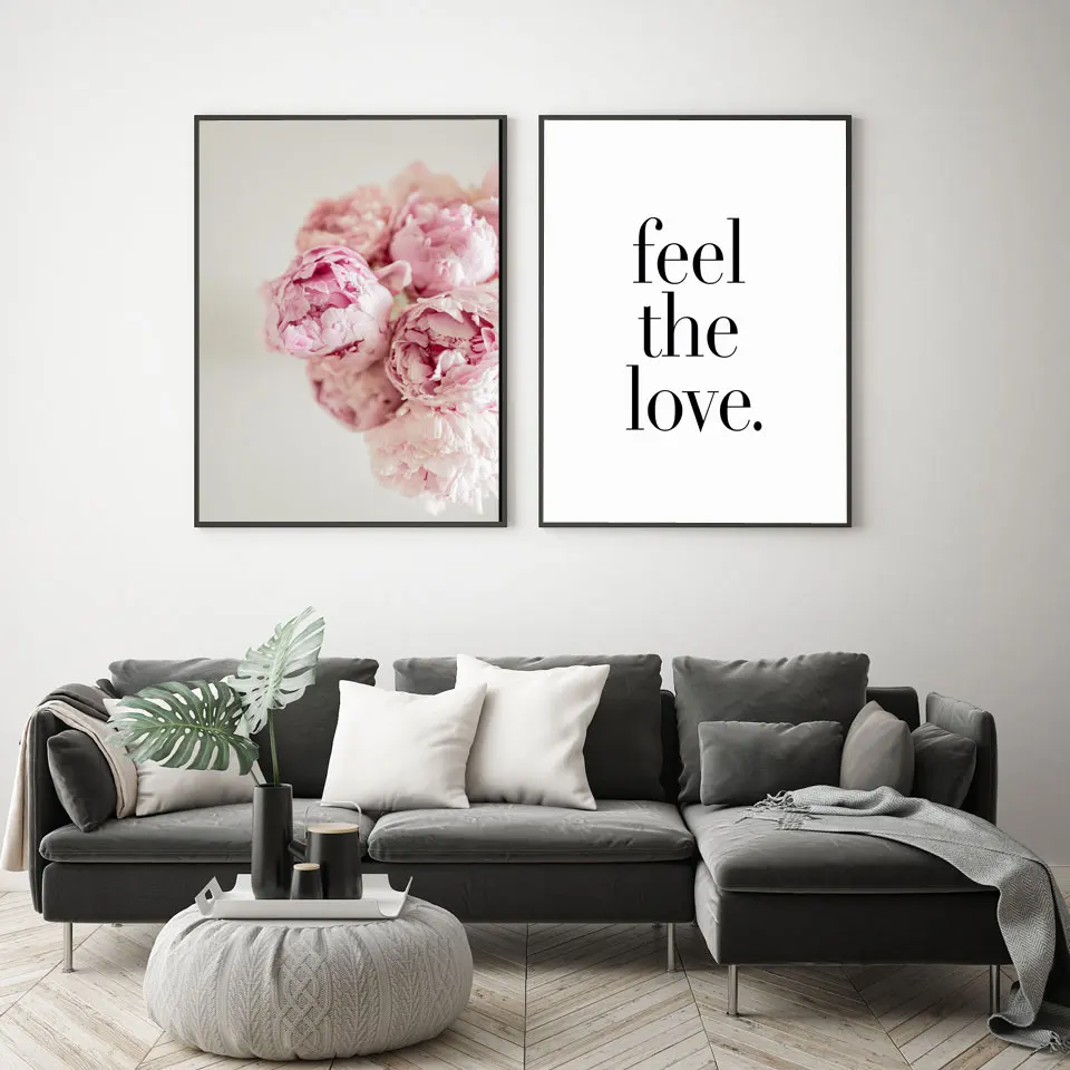 

Quote Love Peony Posters and Prints Canvas Painting Scandinavian Pink Floral Wall Pictures For Living Room Home Decor No Frame