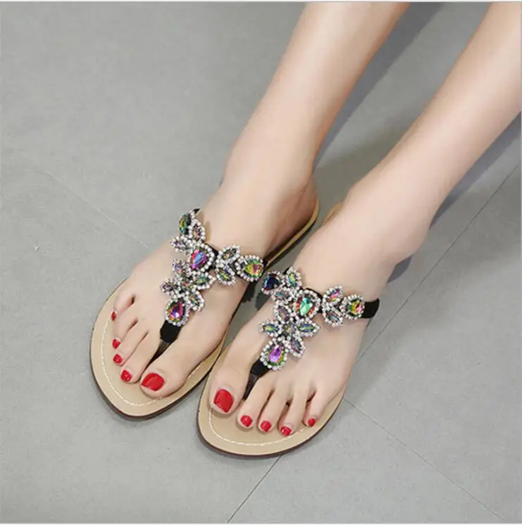 Weibliche Kristall Slipper Bling Bunte as Auf Strand Shows flops Slip Hausschuhe Diamant Frauen Marke Flip Flache Sandalen As Picture Rutschen Schuhe Casual Shows rrTwCvqx