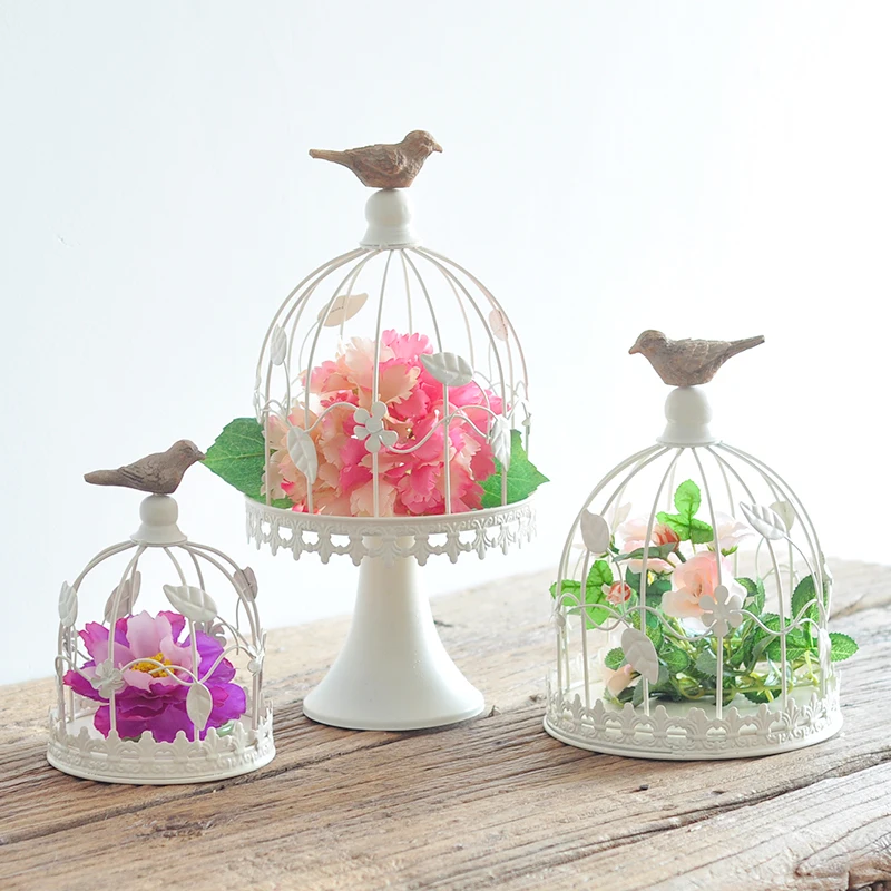 

Vintage White Metal Cage Cake Stand Wedding Table Birdcage Centrepiece Decor