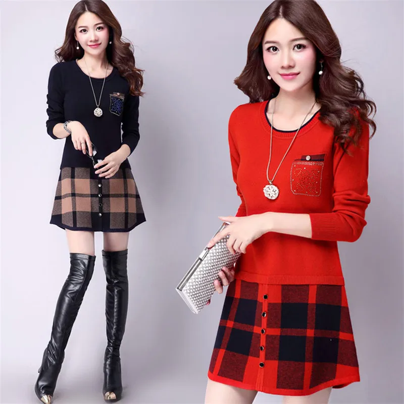 Najtaniej Sweter damski jesienno zimowa modna, szyta O neck sweter kaszmirowy z dzianiny sweter Slim duży rozmiar średniej długości sweter AA334