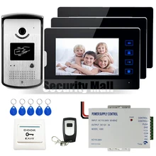 Chuangksafe Wired 7 “Teléfono Video de La Puerta Sistema de Intercomunicación 3 Monitores de Pantalla táctil + Cámara 12 V fuente de Alimentación de Acceso RFID A Prueba de agua.