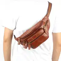 The man cuts cowhide man bag multi-pocket waist pack casual chest pack genuine leather small bag 2014