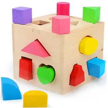 

13Pcs Wooden Toy Multicolor DIY 13 Hole Intelligence Box Shape Matching Block Jigsaw Boxes Security Material Educational Toys