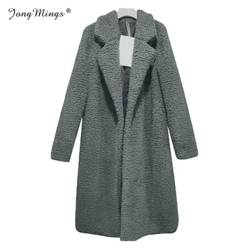 

2019 Winter Coat Women Plush Coat Faux Fur Lamb Thicken Warm Long Sleeve Cardigians Female Lapel Overcoat Outerwear Teddy Jacket