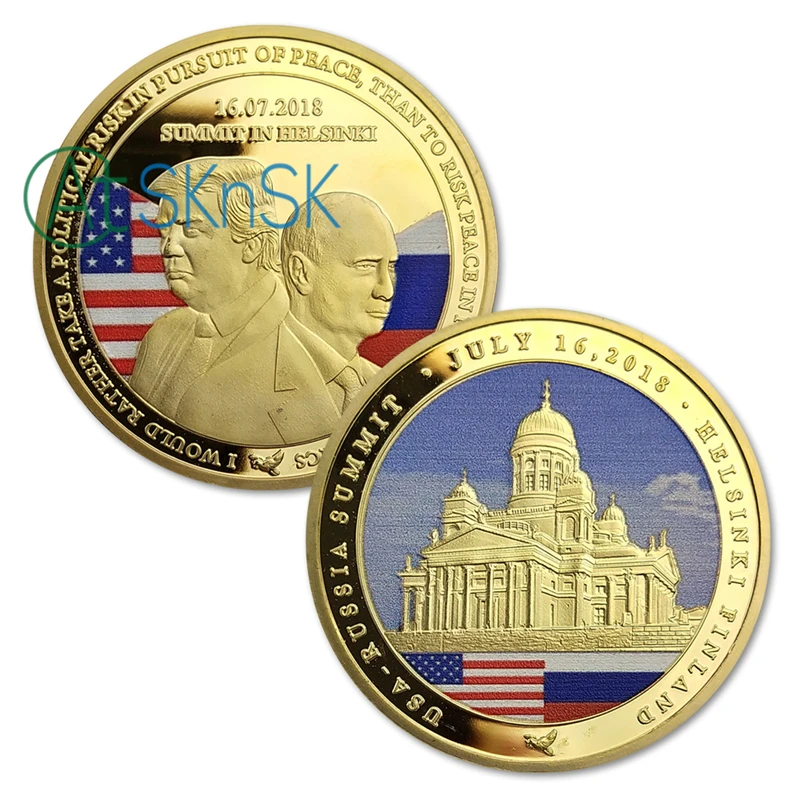 

Wholesale Gold Coin USA and RU presidential commemorative coins president Trump & Putin Peace Talk Finland Summit challenge coin