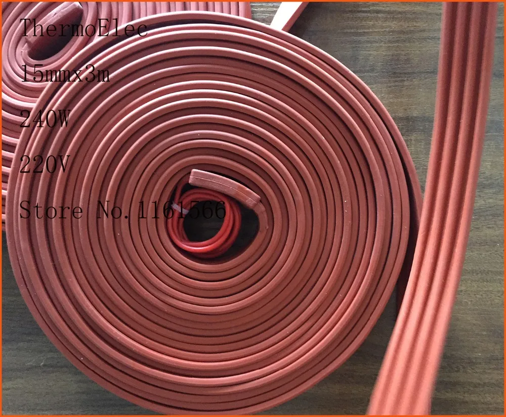ФОТО 15mmx3m 240W 220V High quality flexible Silicone Heating belt heat tracing belt Silicone Rubber Pipe Heater waterproof electric